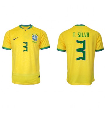 Brasilien Thiago Silva #3 Replika Hjemmebanetrøje VM 2022 Kortærmet